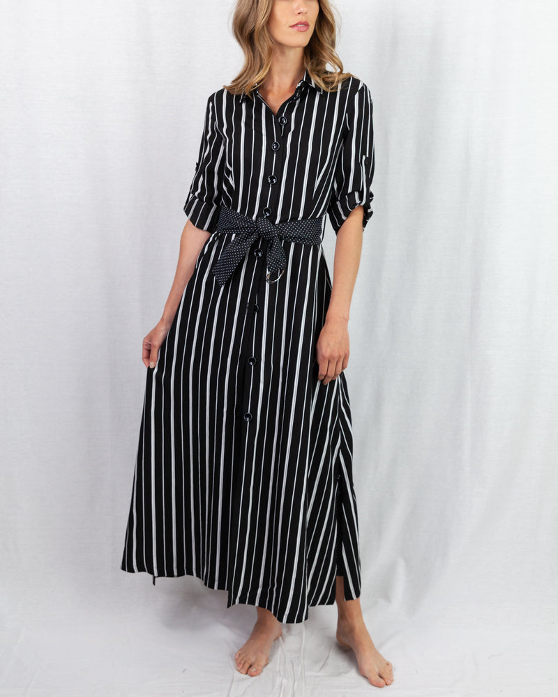 Pinstripe button-through shirt dress