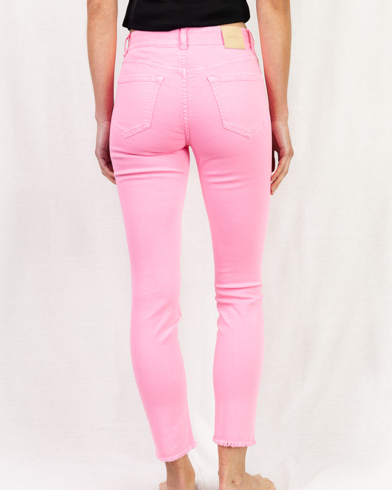 Pink high rise cropped frayed hem skinny jeans