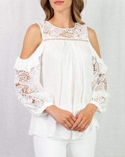 Cold Shoulder Blouse With Lace & Frill