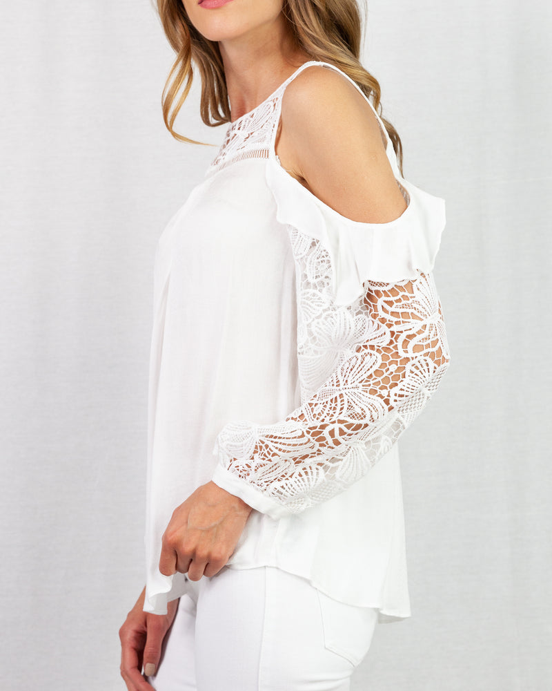 Cold Shoulder Blouse With Lace & Frill
