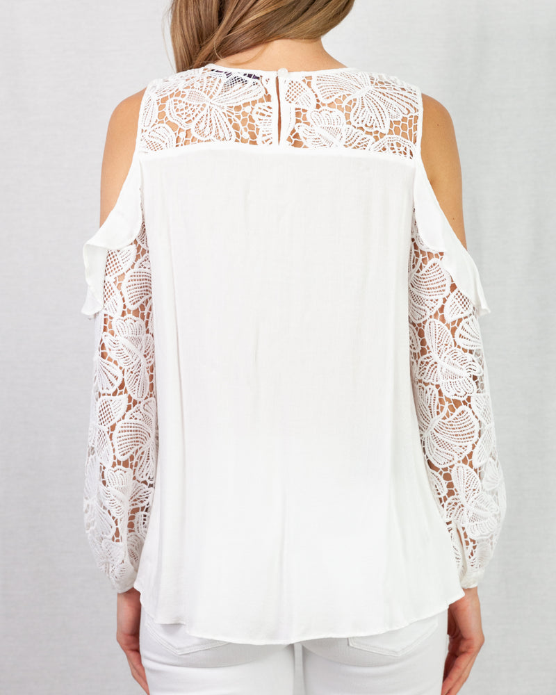 Cold Shoulder Blouse With Lace & Frill