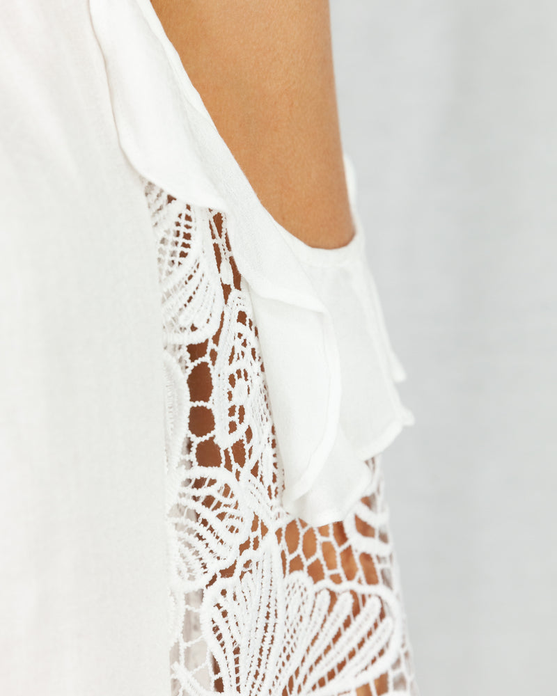 Cold Shoulder Blouse With Lace & Frill