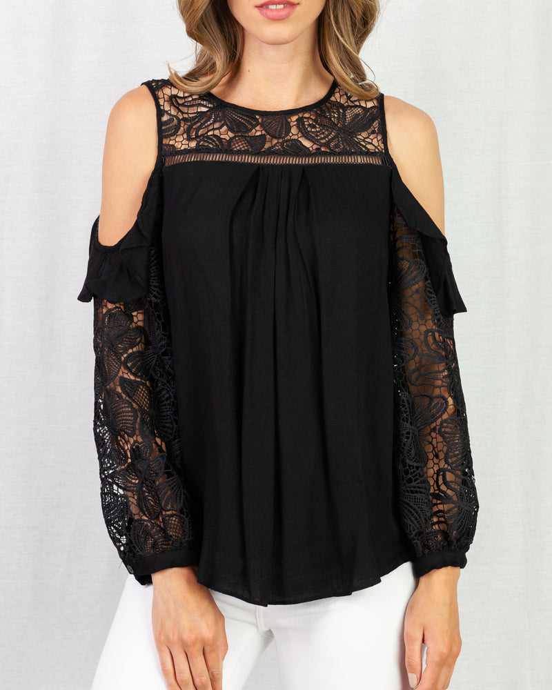 Cold Shoulder Blouse With Lace & Frill