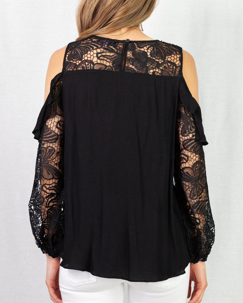 Cold Shoulder Blouse With Lace & Frill