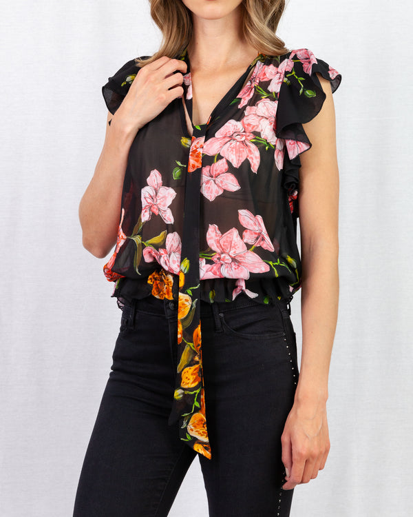 Flamenco floral print blouson blouse