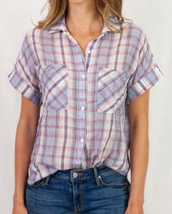 relaxed fit check shirt with short turn-up buttoned sleeves