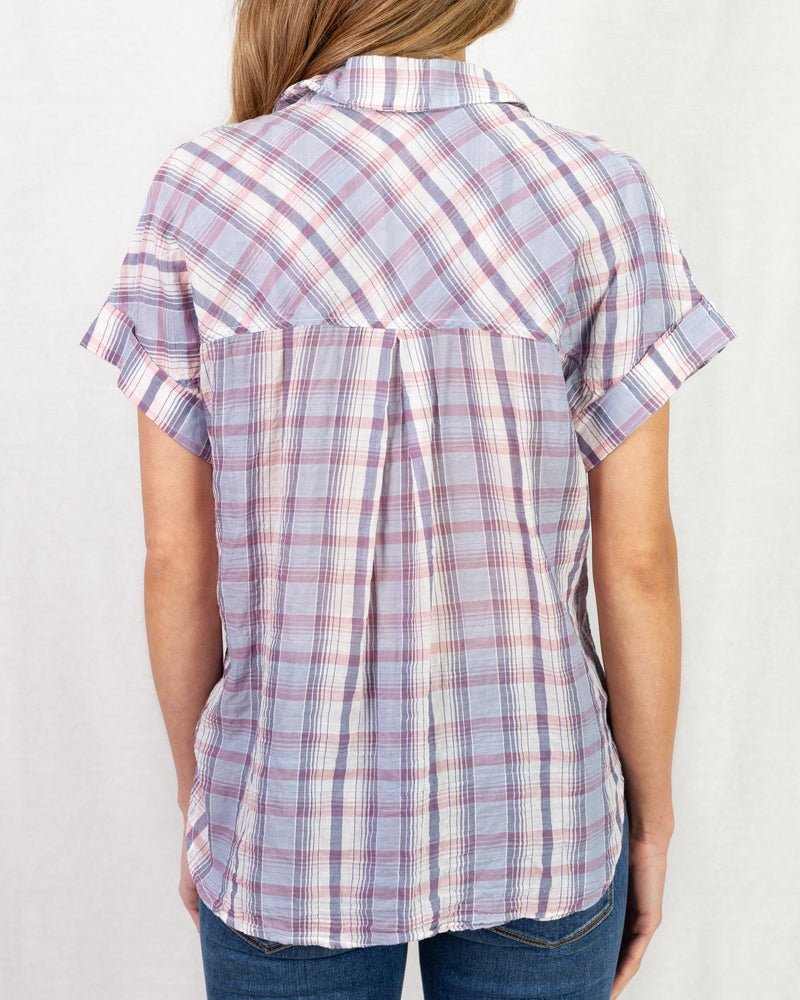 relaxed fit check shirt with short turn-up buttoned sleeves