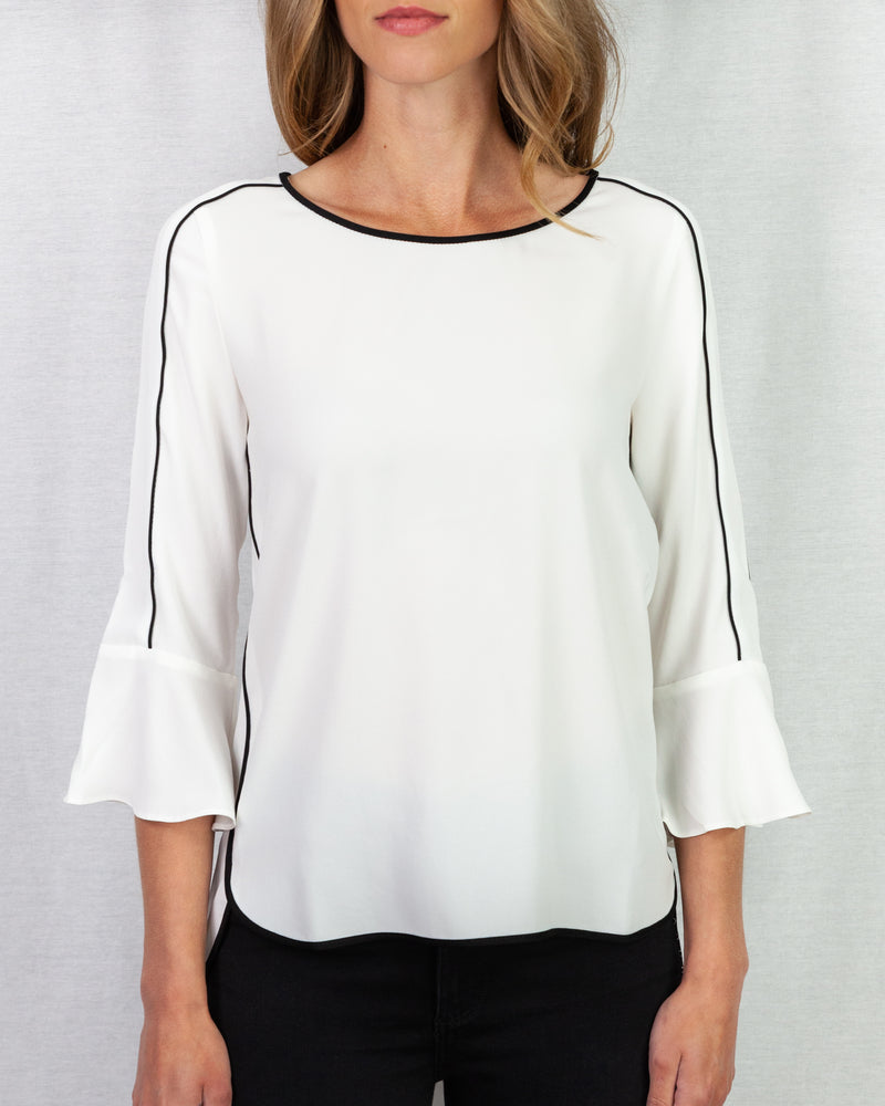 LAST ONE Contrast Piping Frill Sleeve Blouse
