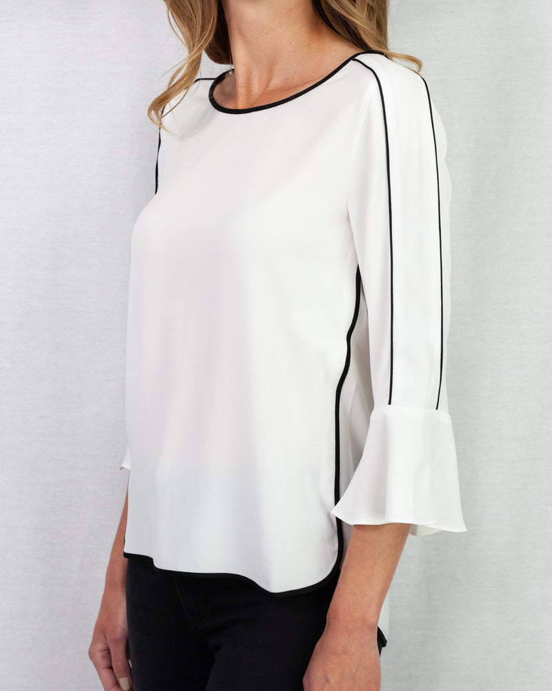 LAST ONE Contrast Piping Frill Sleeve Blouse