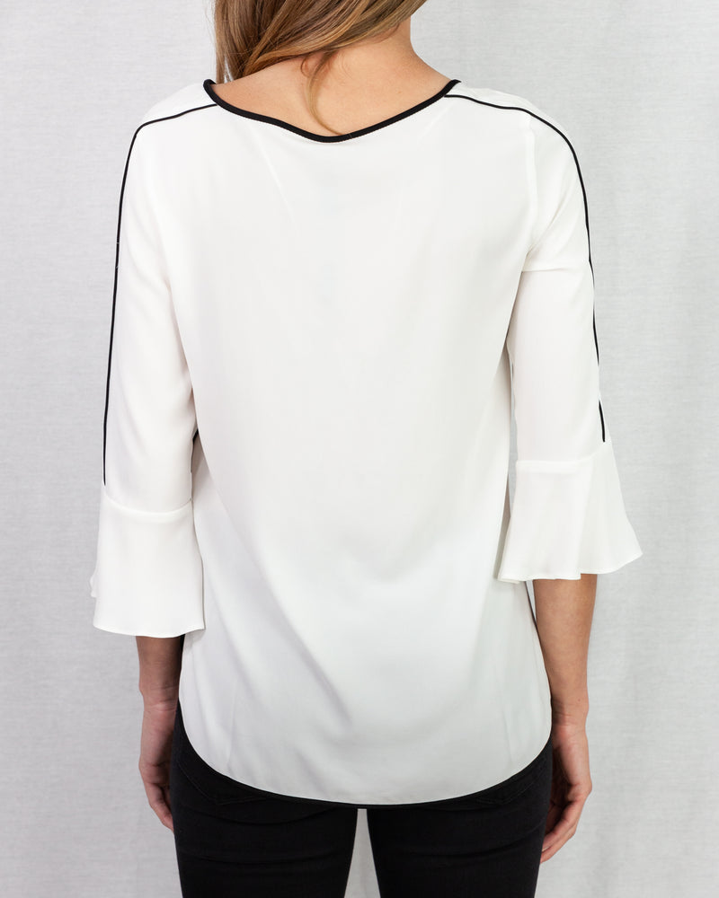 LAST ONE Contrast Piping Frill Sleeve Blouse