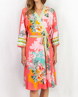 Floral print kimono wrap dress