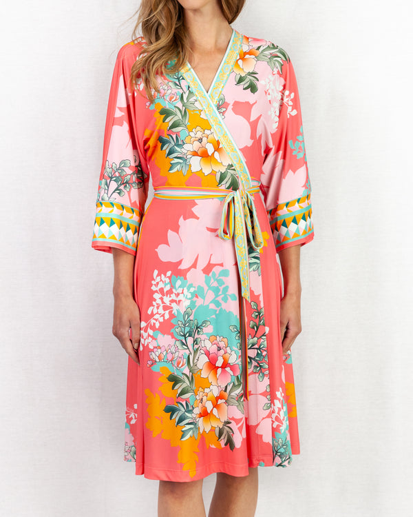 Floral print kimono wrap dress
