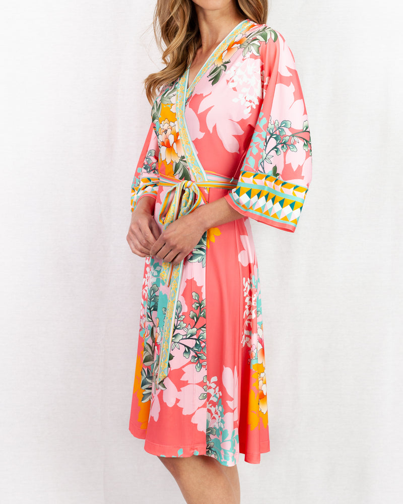 Floral print kimono wrap dress