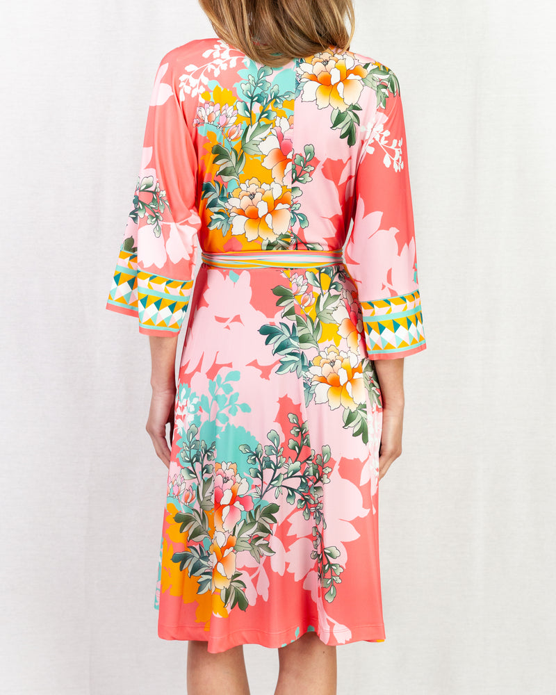 Floral print kimono wrap dress