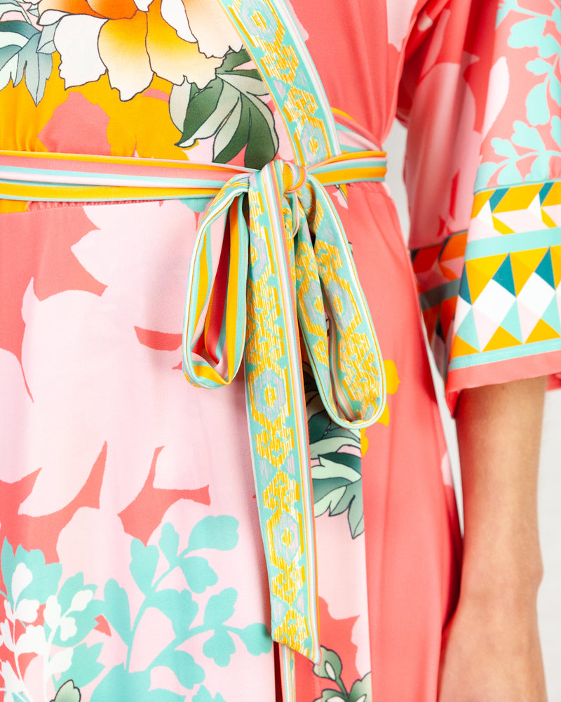 Floral print kimono wrap dress