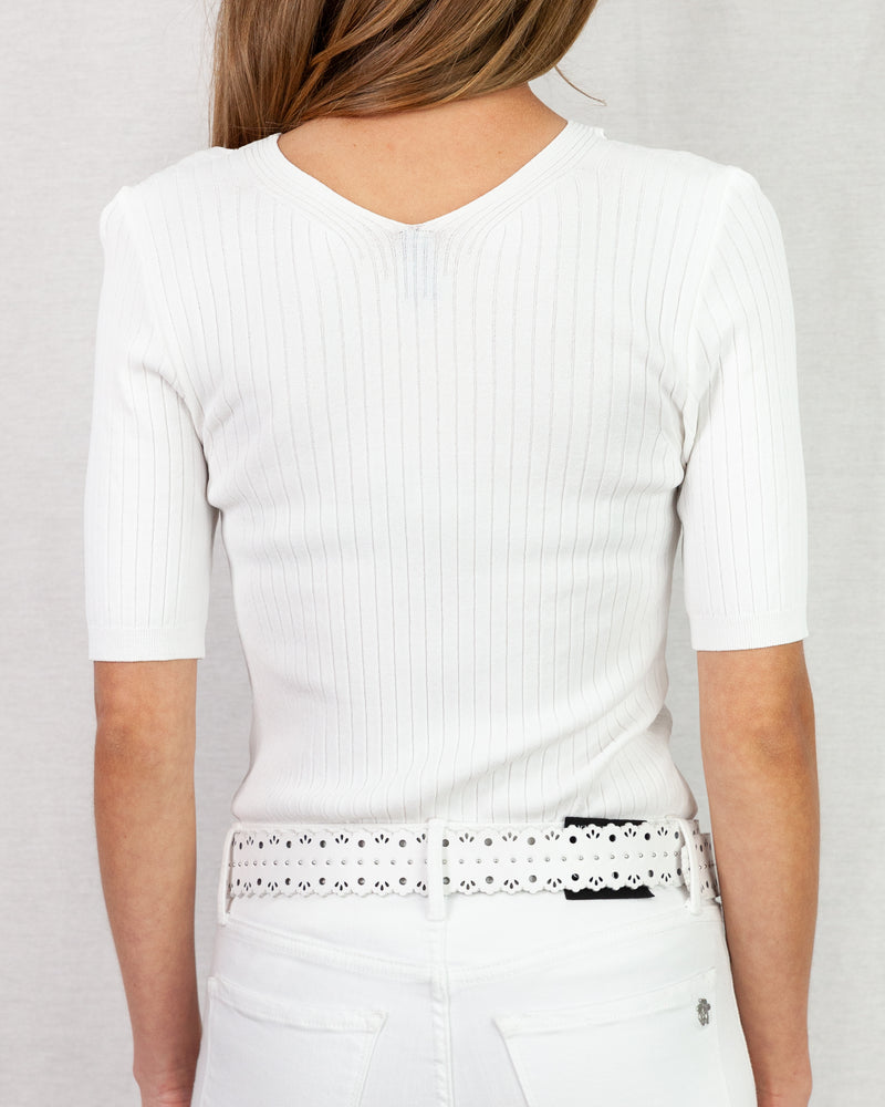 LAST ONE Ribbed V-Neck Sweater With Cut Out Shoulder Detail