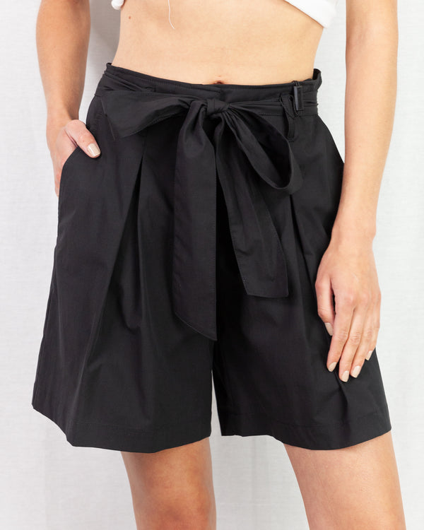 Black High waist, A-line paper bag style short