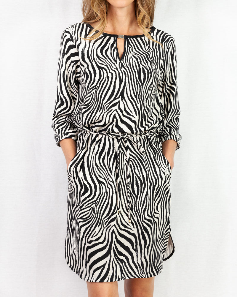 Zebra print jersey shift dress