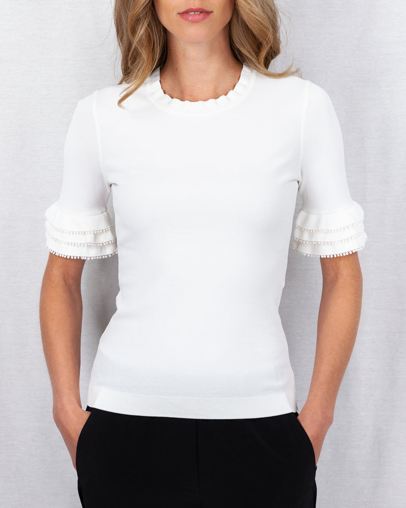 White Slim fit smooth summer knit top