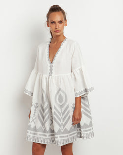 Empire Line Smock Dress With Feather Embroidery