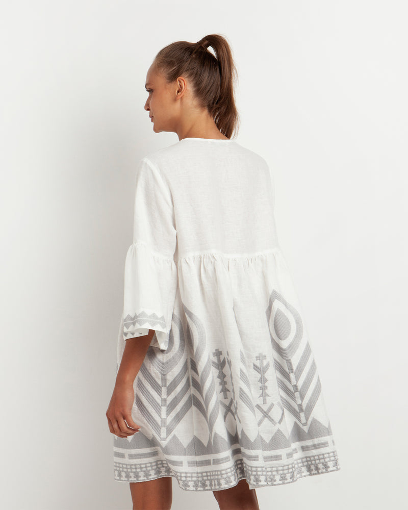 Empire Line Smock Dress With Feather Embroidery