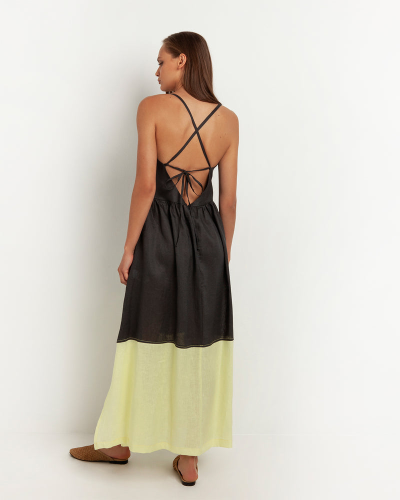 Two Tone Tie Back Maxi Dress
