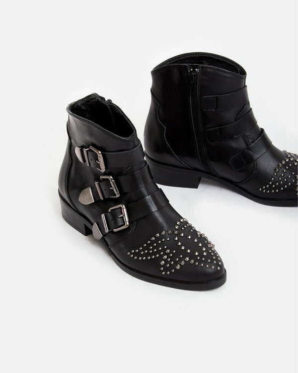 Buckle & Stud Toe Ankle Boot