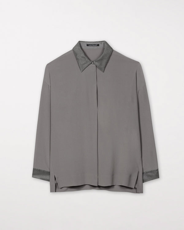Silk Shirt With Organza Collar & Cuff