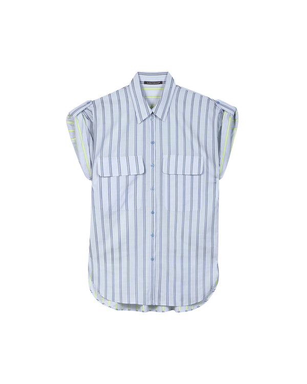 Stripe Shirt With Short Roll Back Sleeve