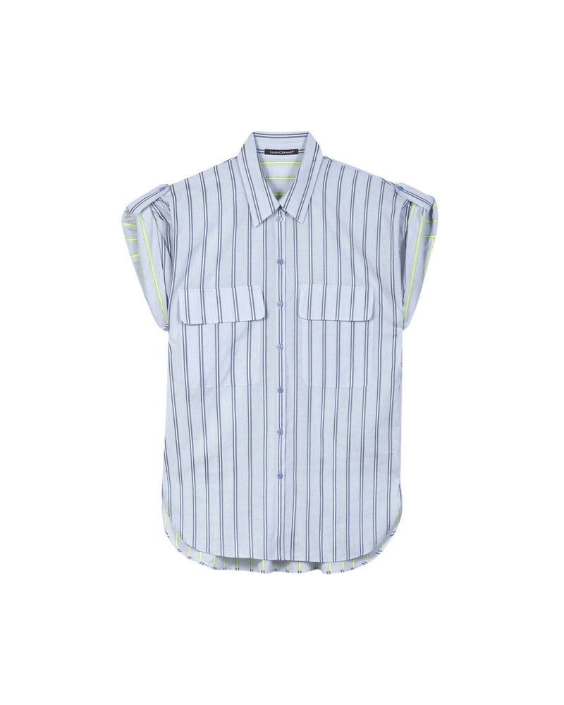 Stripe Shirt With Short Roll Back Sleeve