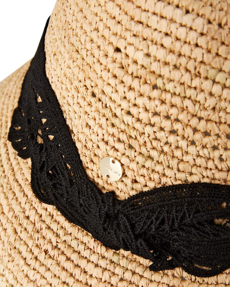 Bucket Shape Hat With Black Lace Trim