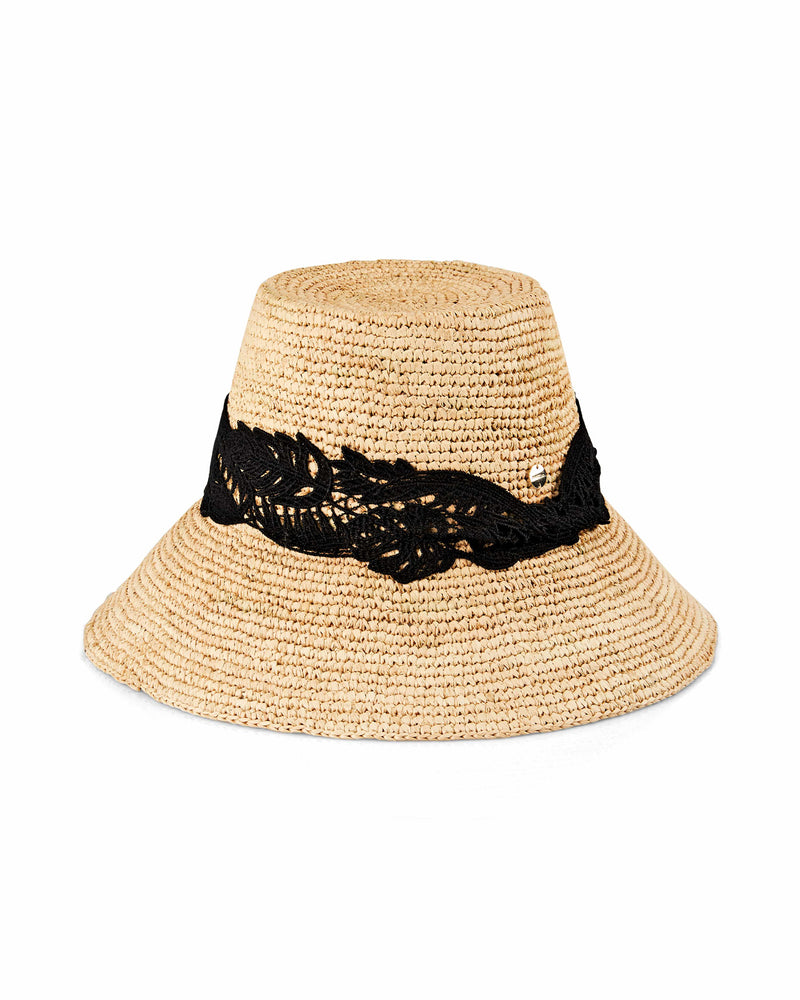 Bucket Shape Hat With Black Lace Trim