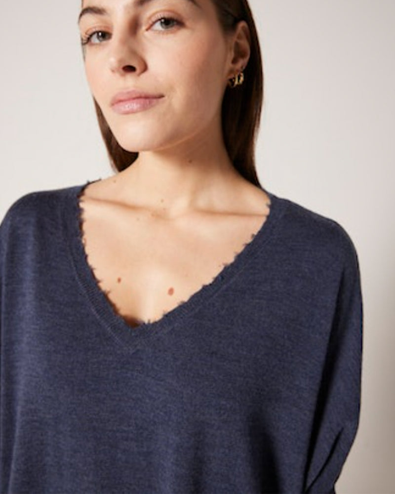 Fray Edge V Neck Light  Sweater