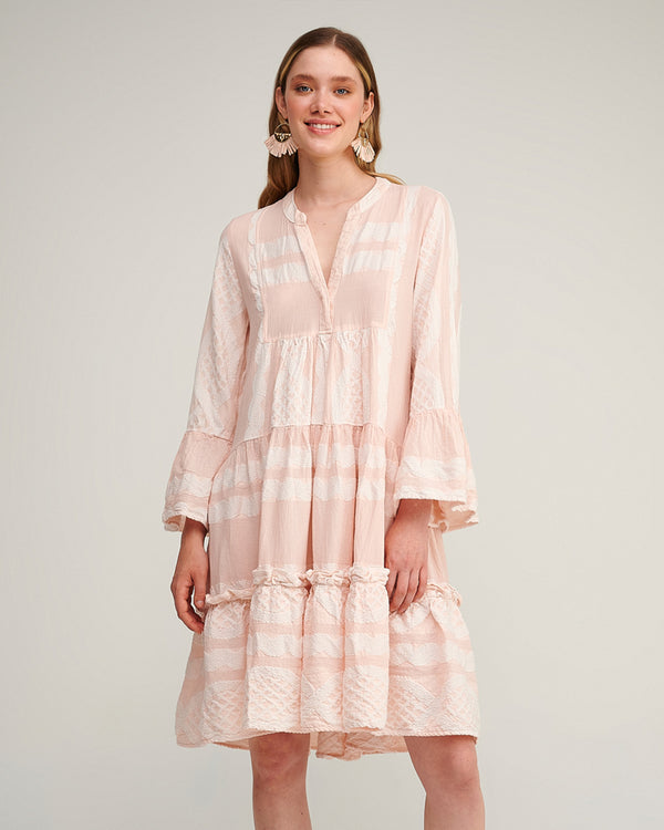 LAST ONE Tiered Smock Dress With Embroidery