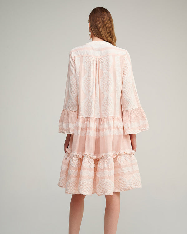 LAST ONE Tiered Smock Dress With Embroidery