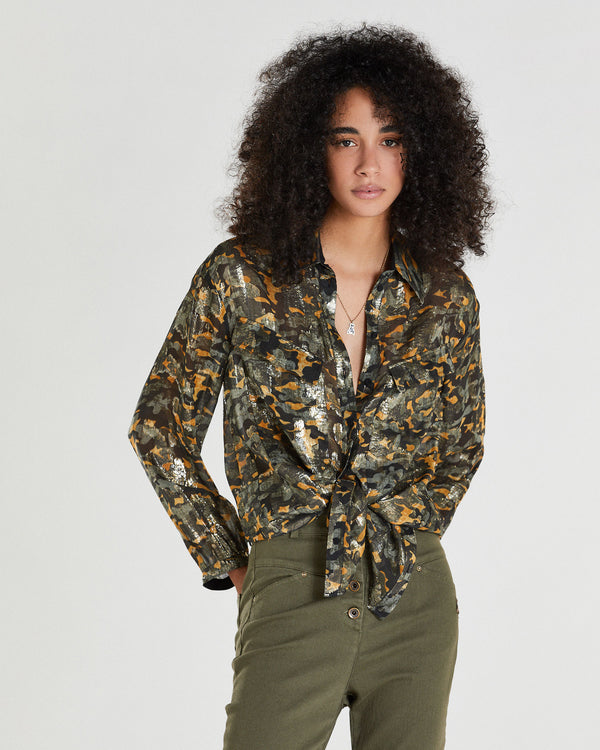 Glossy Camouflage Print Shirt