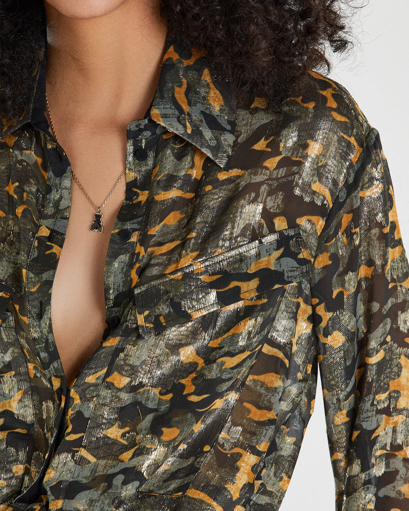 Glossy Camouflage Print Shirt