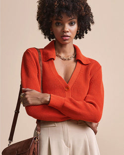 LAST ONE Polo Collar Burnt Orange Fine Knit Top