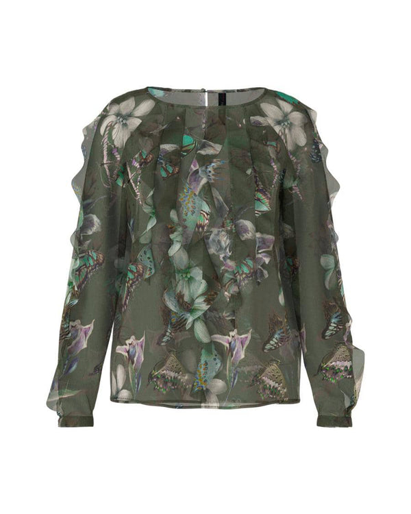 LAST ONE Butterfly Print Ruffle Top