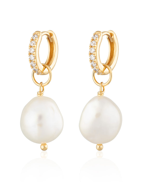 Sparkle Huggie Earring Pair With Baroque Pearls
