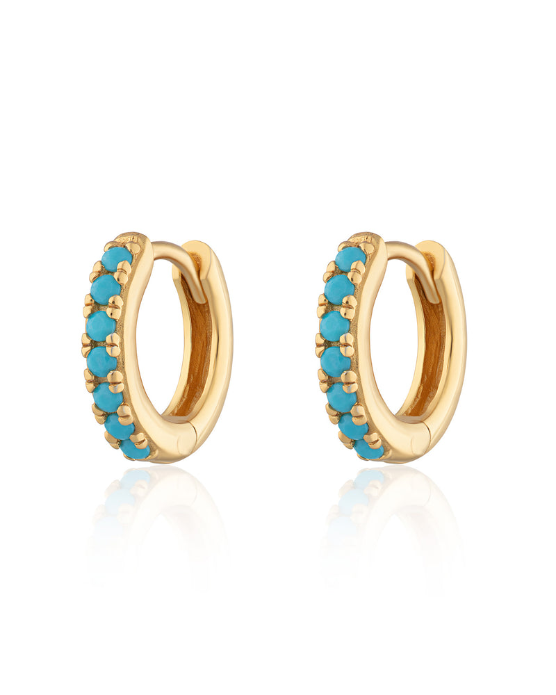 Huggie Earrings With Turquoise Stones