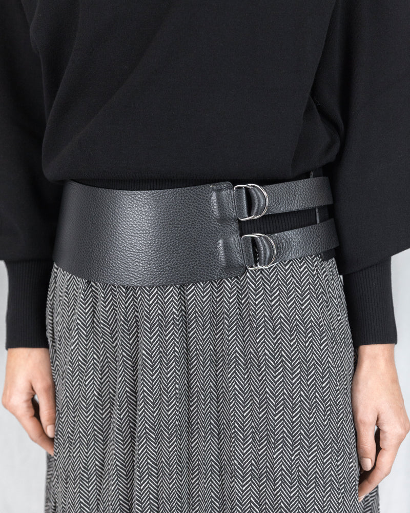 Textured Leather Wide Double Belt