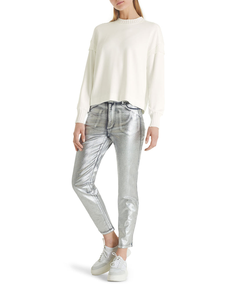 Off White Soft TENCEL™ Sweatshirt With Rib Cuff Sleeve