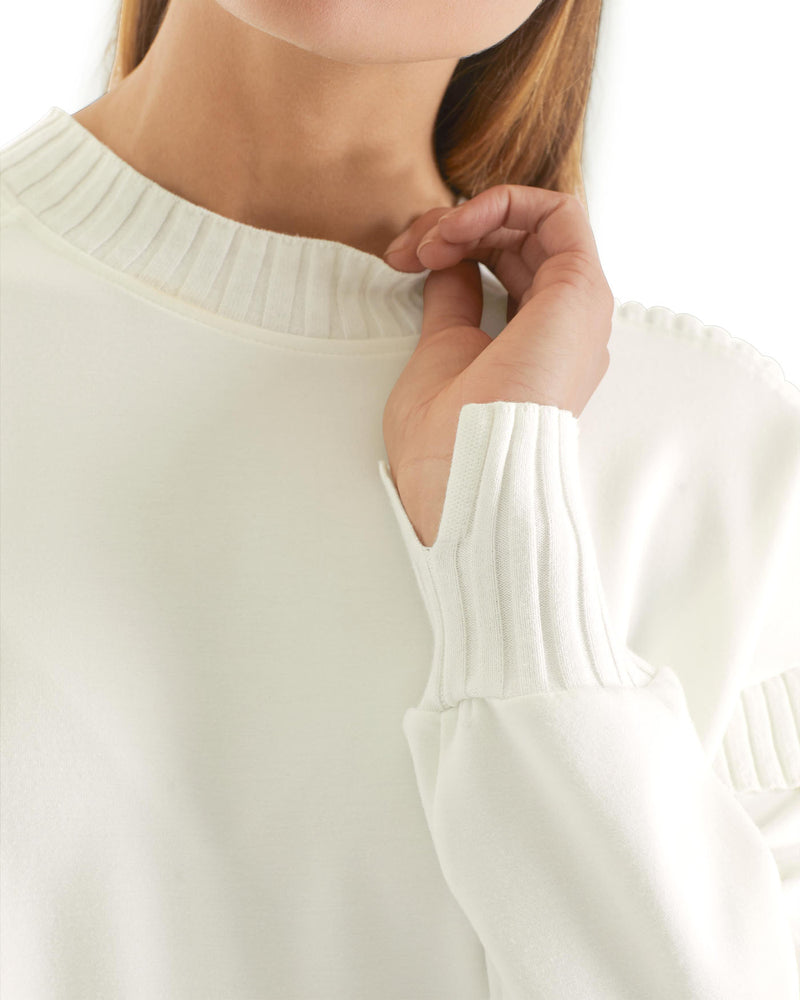 Off White Soft TENCEL™ Sweatshirt With Rib Cuff Sleeve