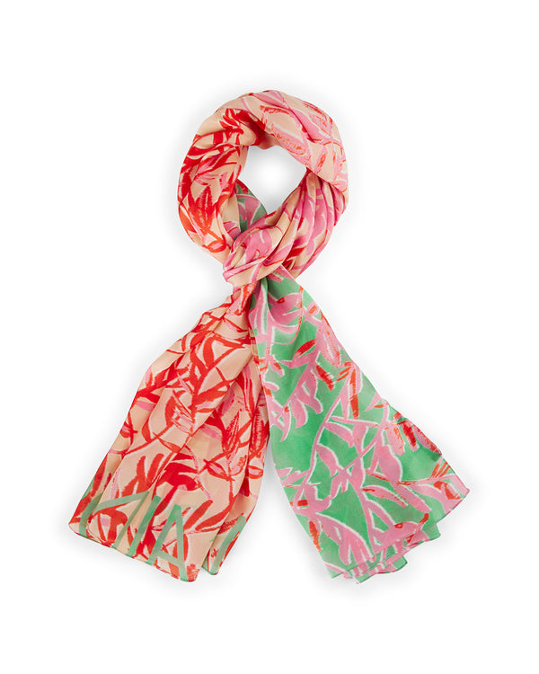 Tangerine & Jade Floral Silk Scarf