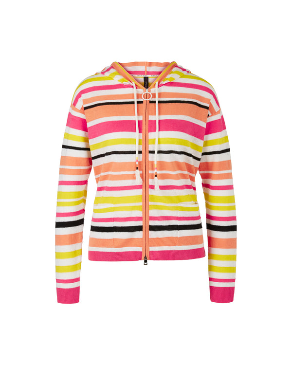 Candy Stripe Knit Cardigan Hoodie With Zip