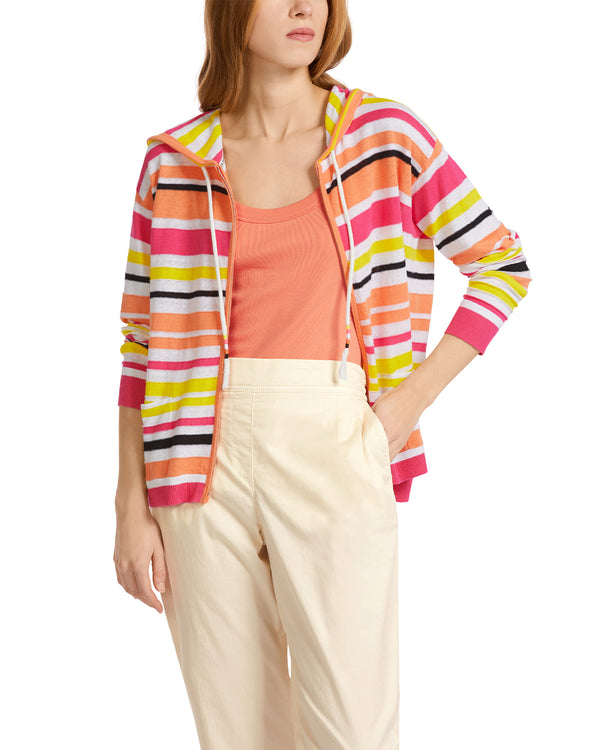 Candy Stripe Knit Cardigan Hoodie With Zip