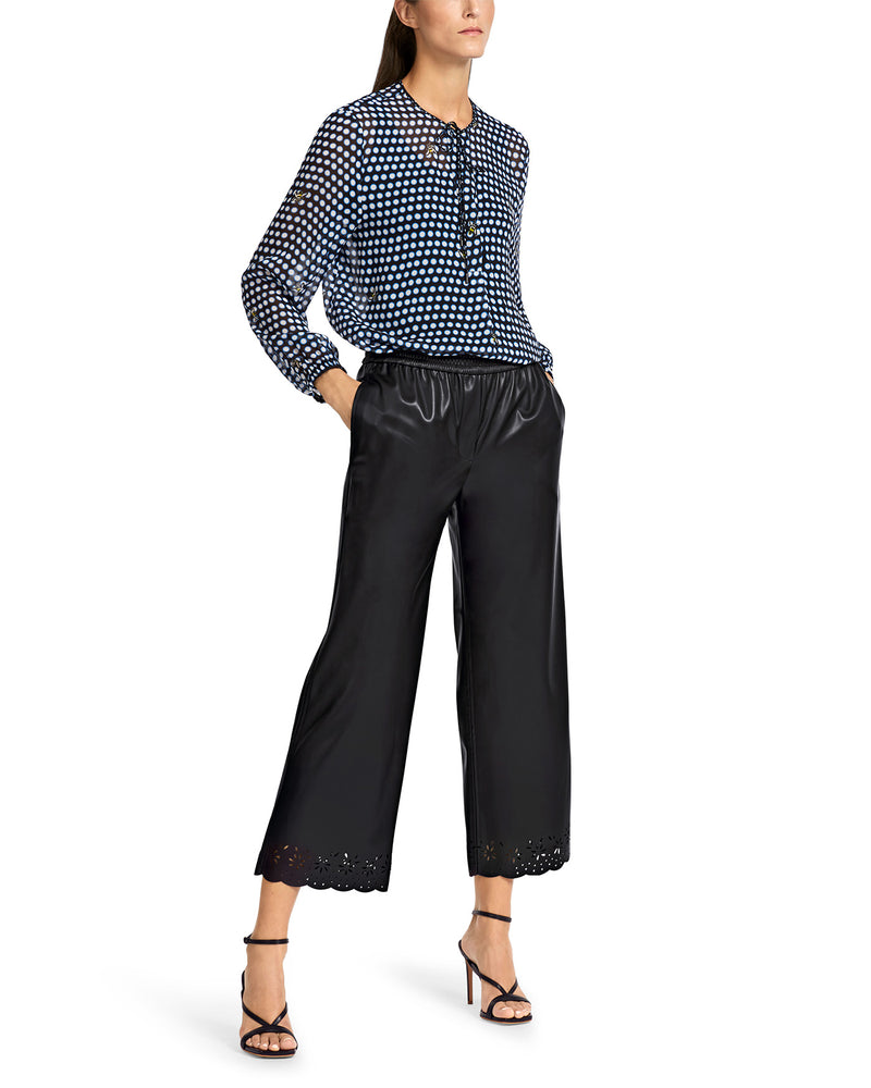 Punched Hole Pattern Ankle Faux Leather Pant