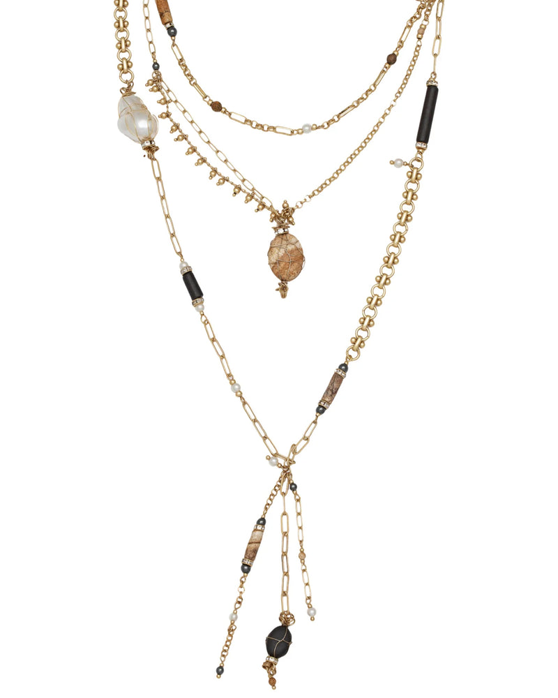LAST ONE Layered Necklace Gold Wrapped Stones, Beads & Charms