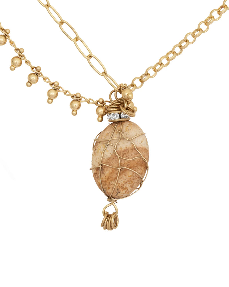 LAST ONE Layered Necklace Gold Wrapped Stones, Beads & Charms